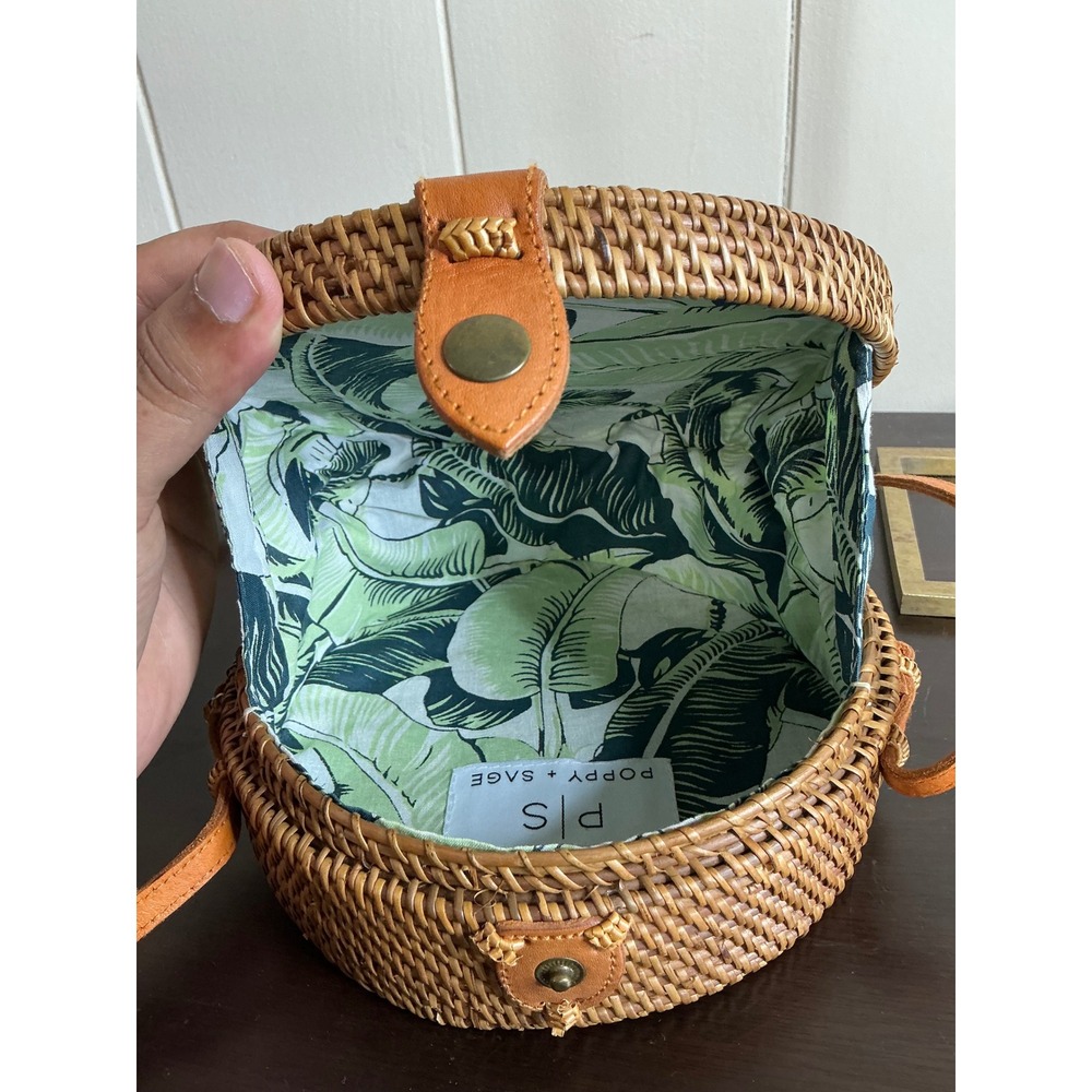 Poppy + Sage Crossbody Bag Women's Round Rattan Woven Straw Purse Boho Chic - Picture 3 of 14